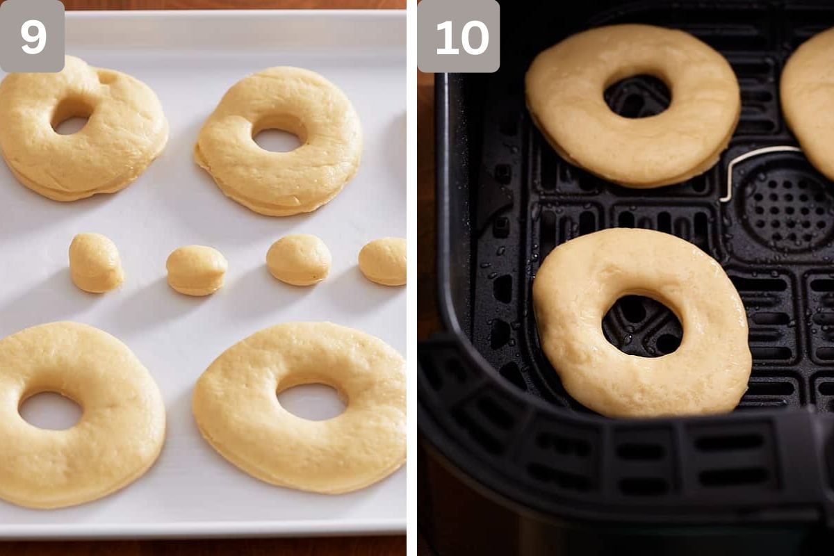 Donuts removed from fridge and placed in air fryer basket