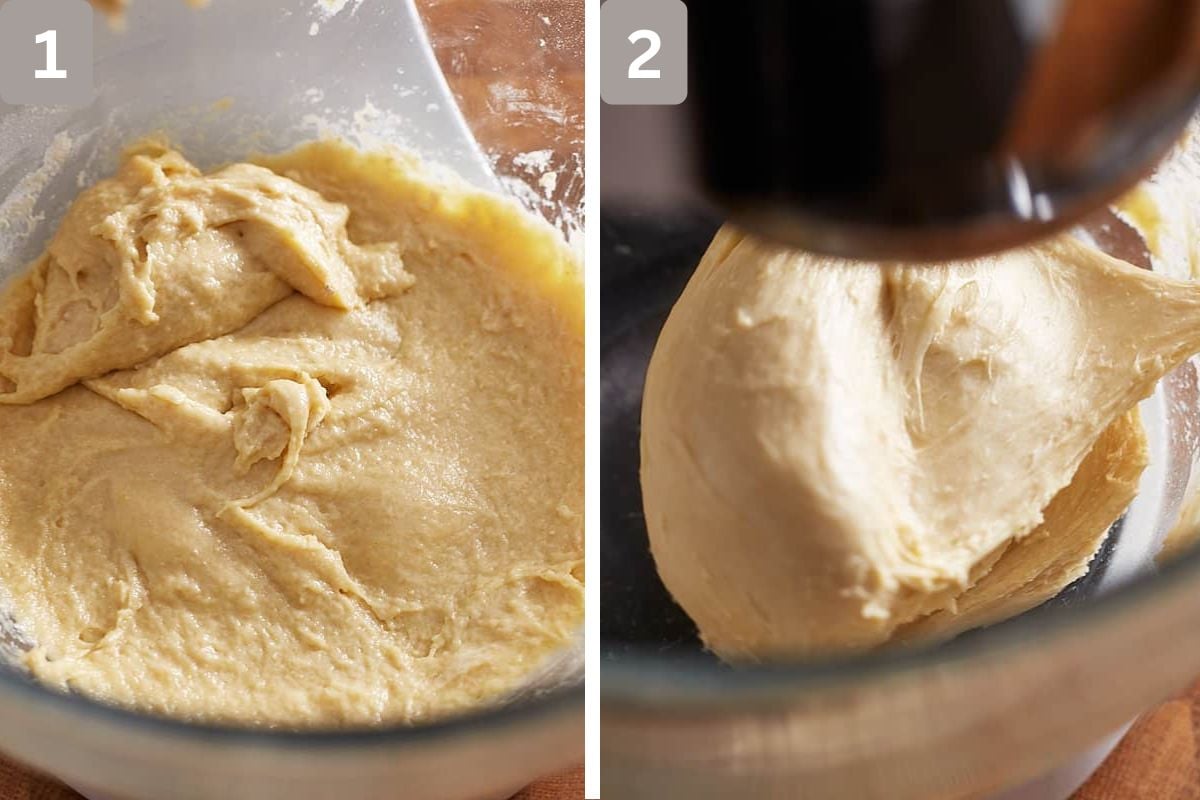 flour, sugar, salt, milk, egg, and yeast mixed and kneaded on high speed after
