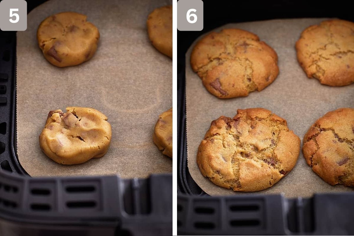 Balls placed in air fryer and flattened, and then baked 