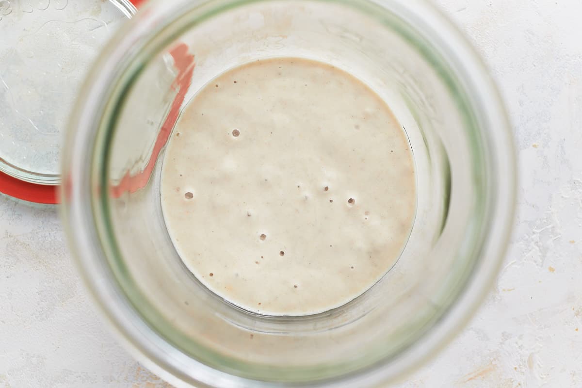 Fermenting flour and water in a jar