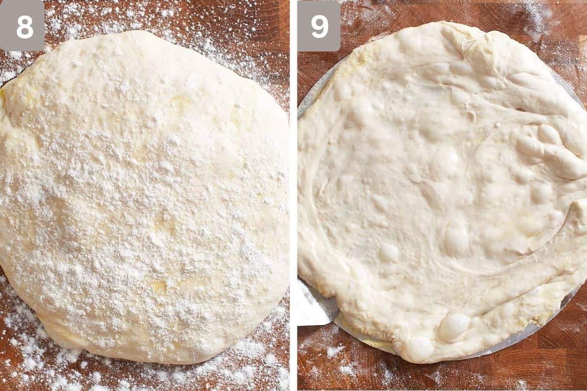 Dough with flour on top and rounded dough on the right
