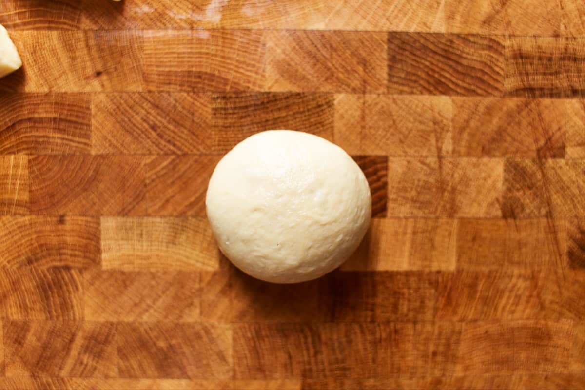 Dough shaped into a round ball