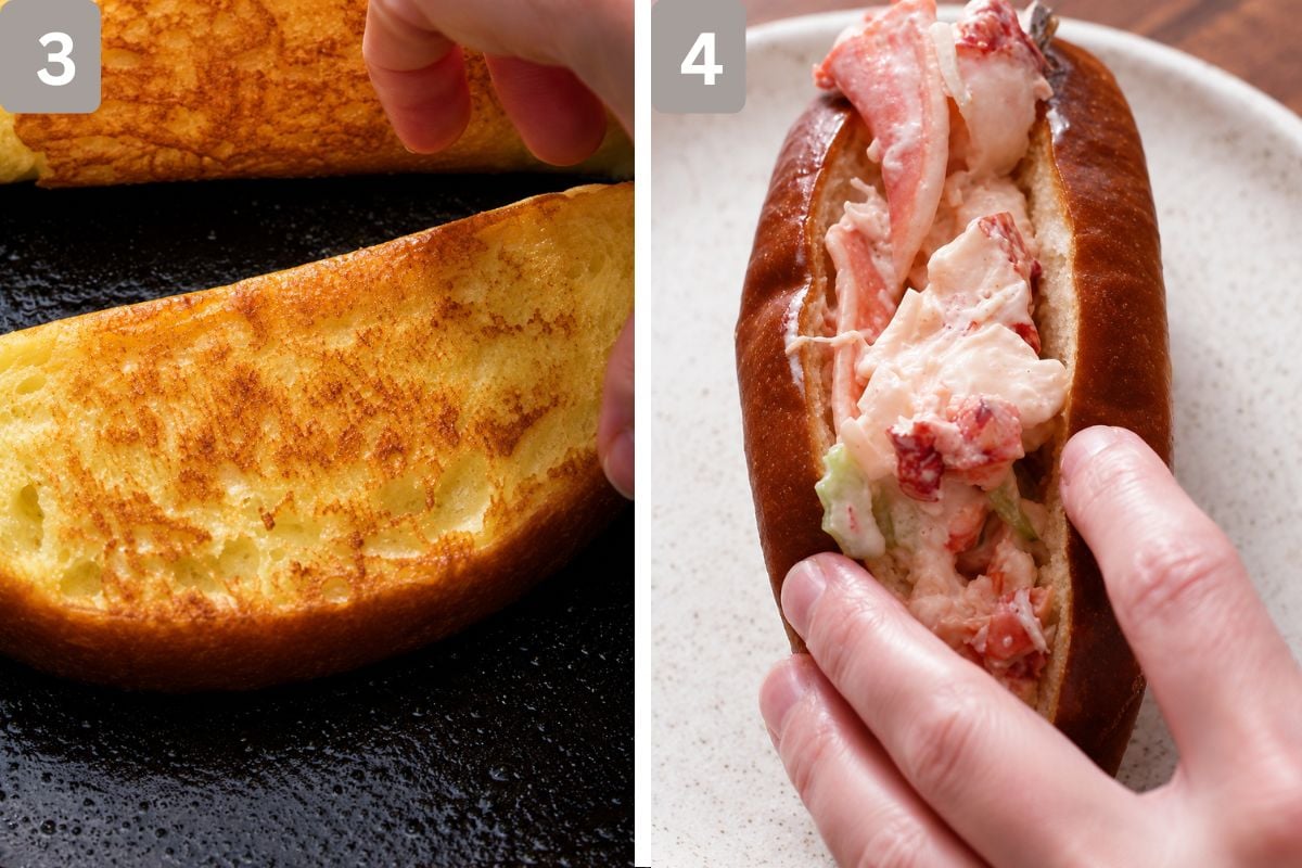Buns toasted on a skillet and then filling added to the buns