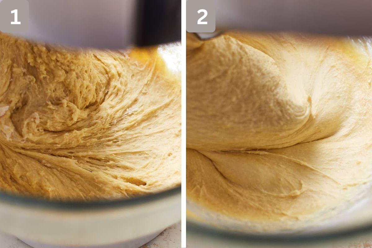 Knead the flour, sugar, salt, yeast, eggs, and milk and gradually add the butter and knead