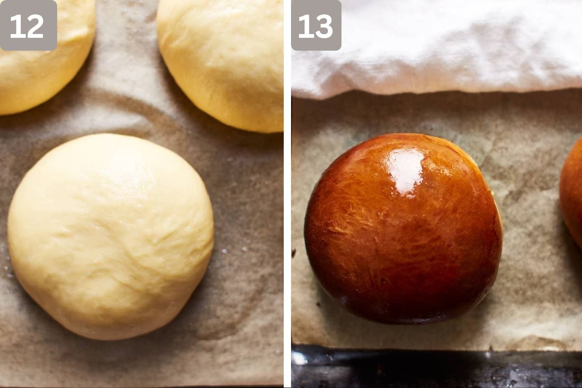 let rest at room temperature and brush the dough with egg wash, sprinkle with sesame seeds if desired, and bake