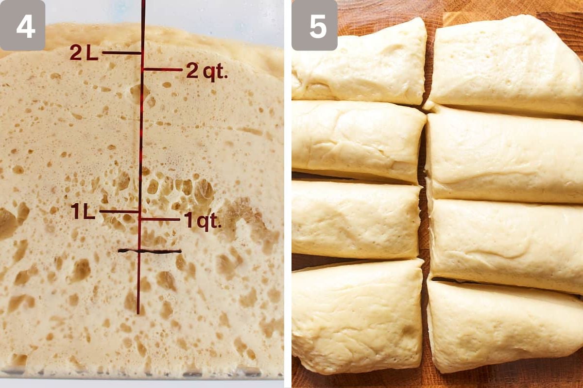 Transfer the dough to a lightly oiled container and let sit overnight, then roughly shape the dough into a square