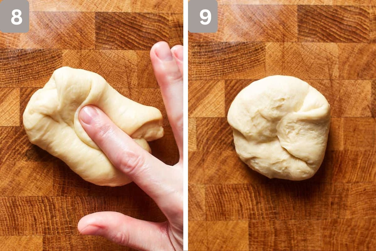 fold over center and rotate the dough by about 45°