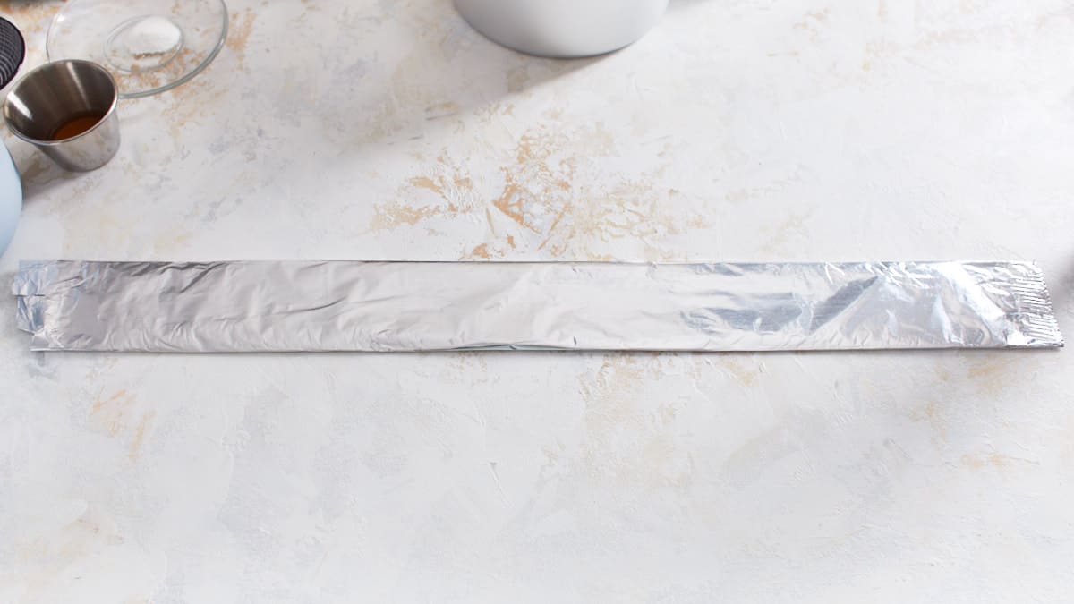 Wrapped foil strip on a table