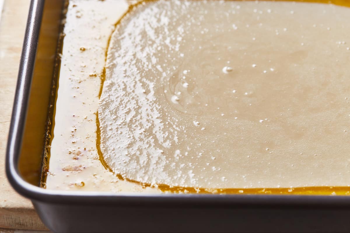 Liquid batter and butter in a pan