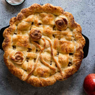 Baked apple pie in a baking dish