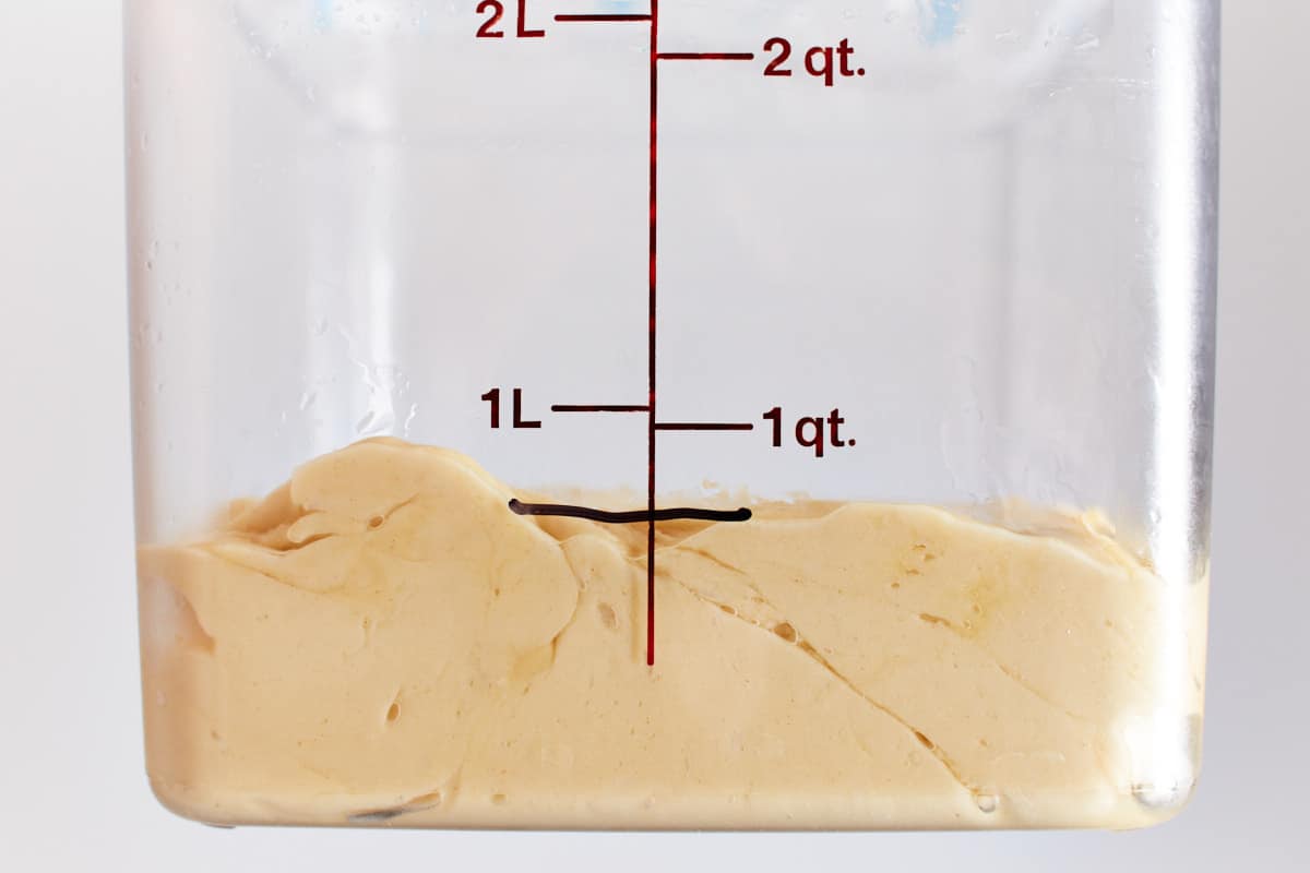 Unrisen yeast dough in a container