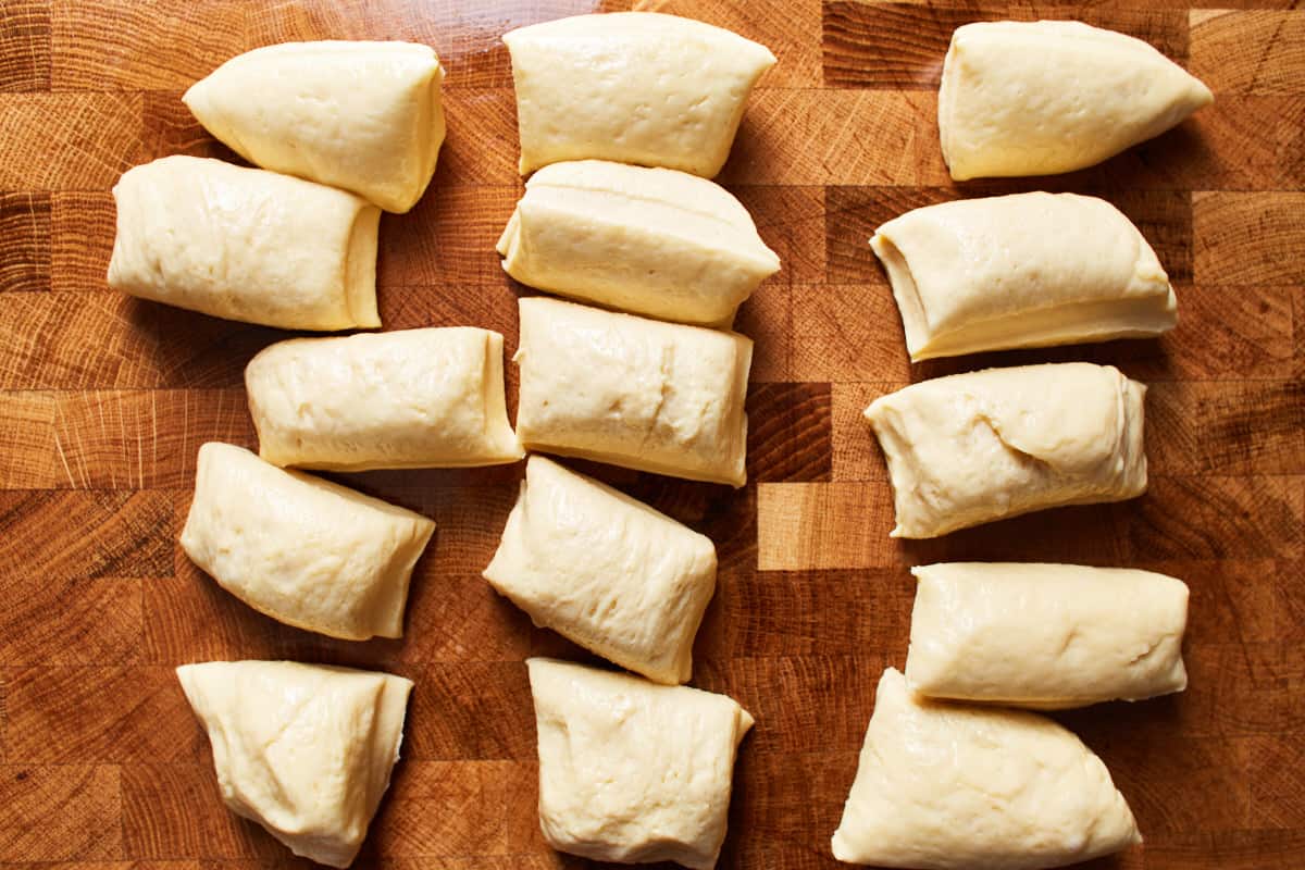 Yeast dough cut into 15 equal pieces