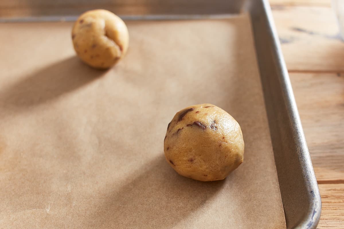 Balls of dough on a baking sheet
