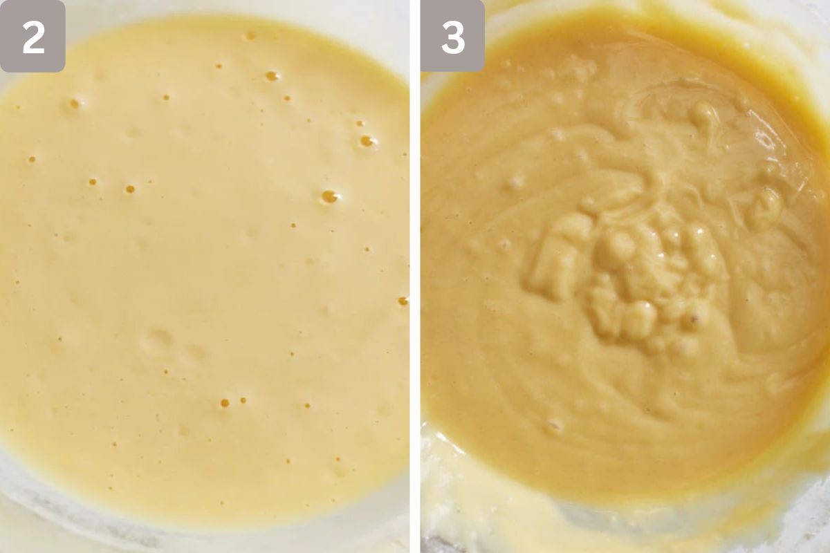 butter, oil, egg. buttermilk, sour cream, and vanilla mixed together and flour mixture with banana folded in 