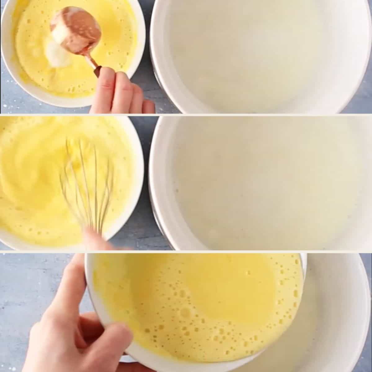 whisking egg with granulated sugar