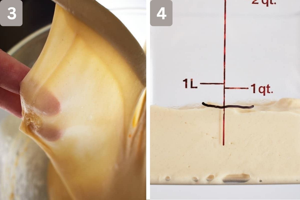 Windowpane test and dough in container