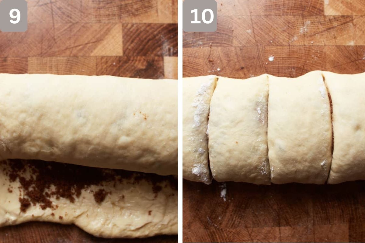 Dough rolled tightly and then sliced