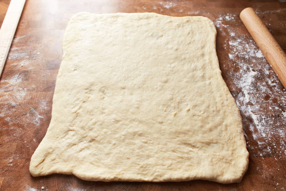Yeast dough rolled out into a rectangle