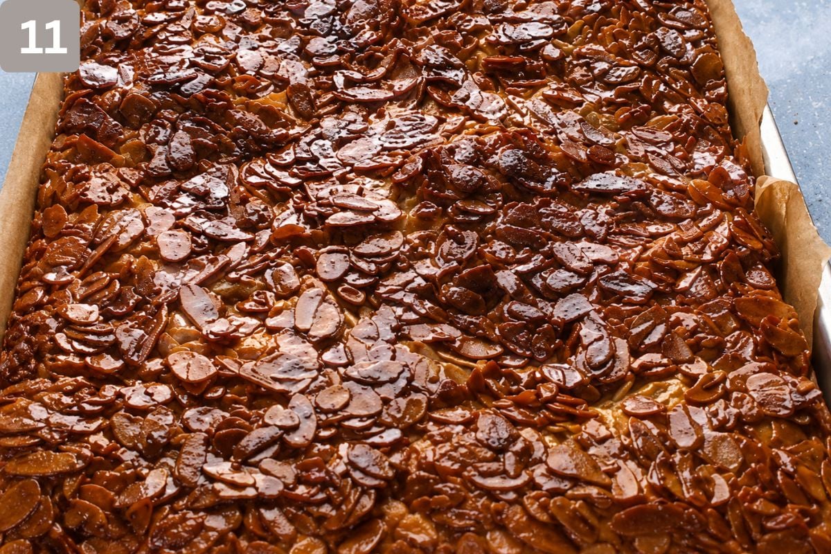Almond layer placed on top and chilled