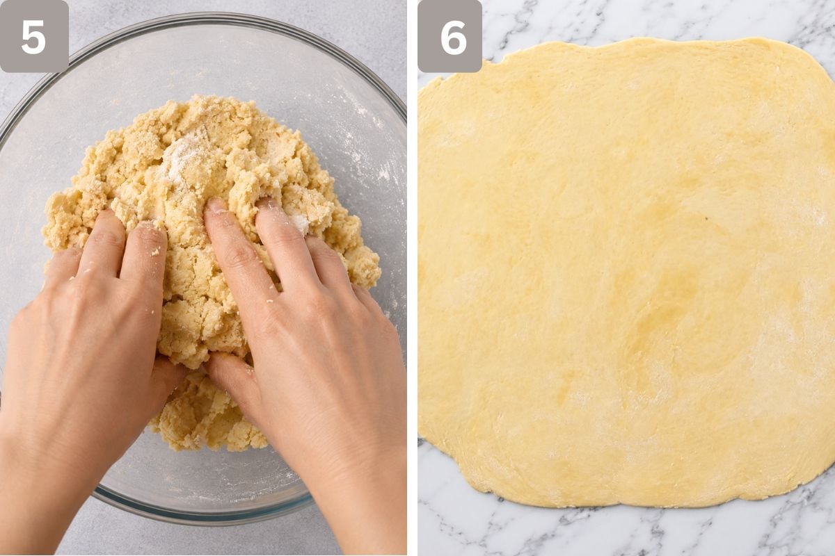 Dough kneaded and then shaped into a rectangle