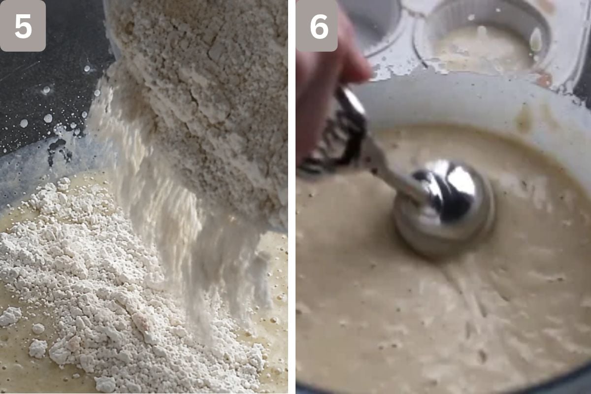 dry ingredients added alternately and dough being scooped up