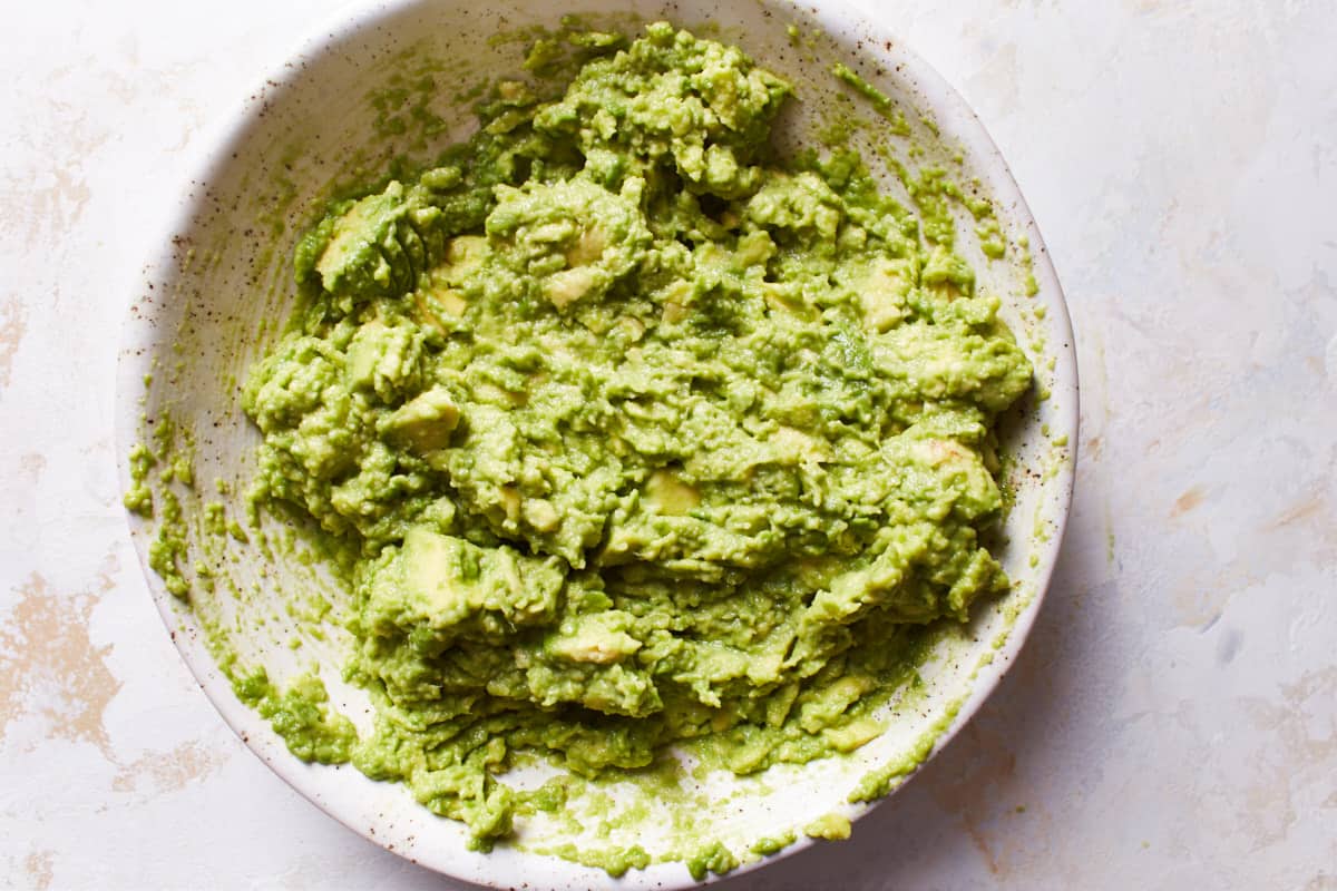 Mashed avocados in a bowl