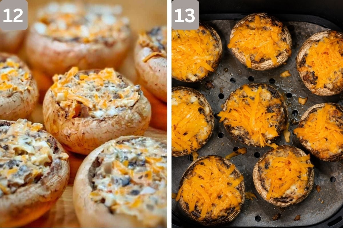 Mushrooms air fries for 10 minutes and remaining cheese added and air fried again