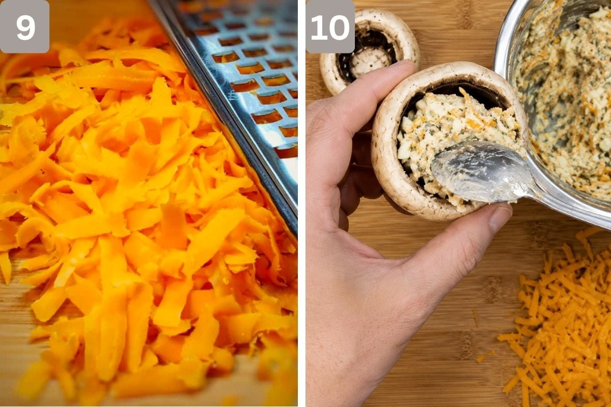 Cheese prepared and mushrooms stuffed with a teaspoon