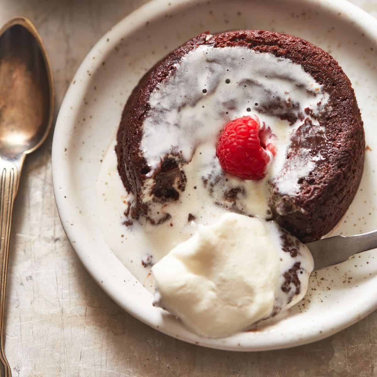 air fryer lava cakes with raspberry