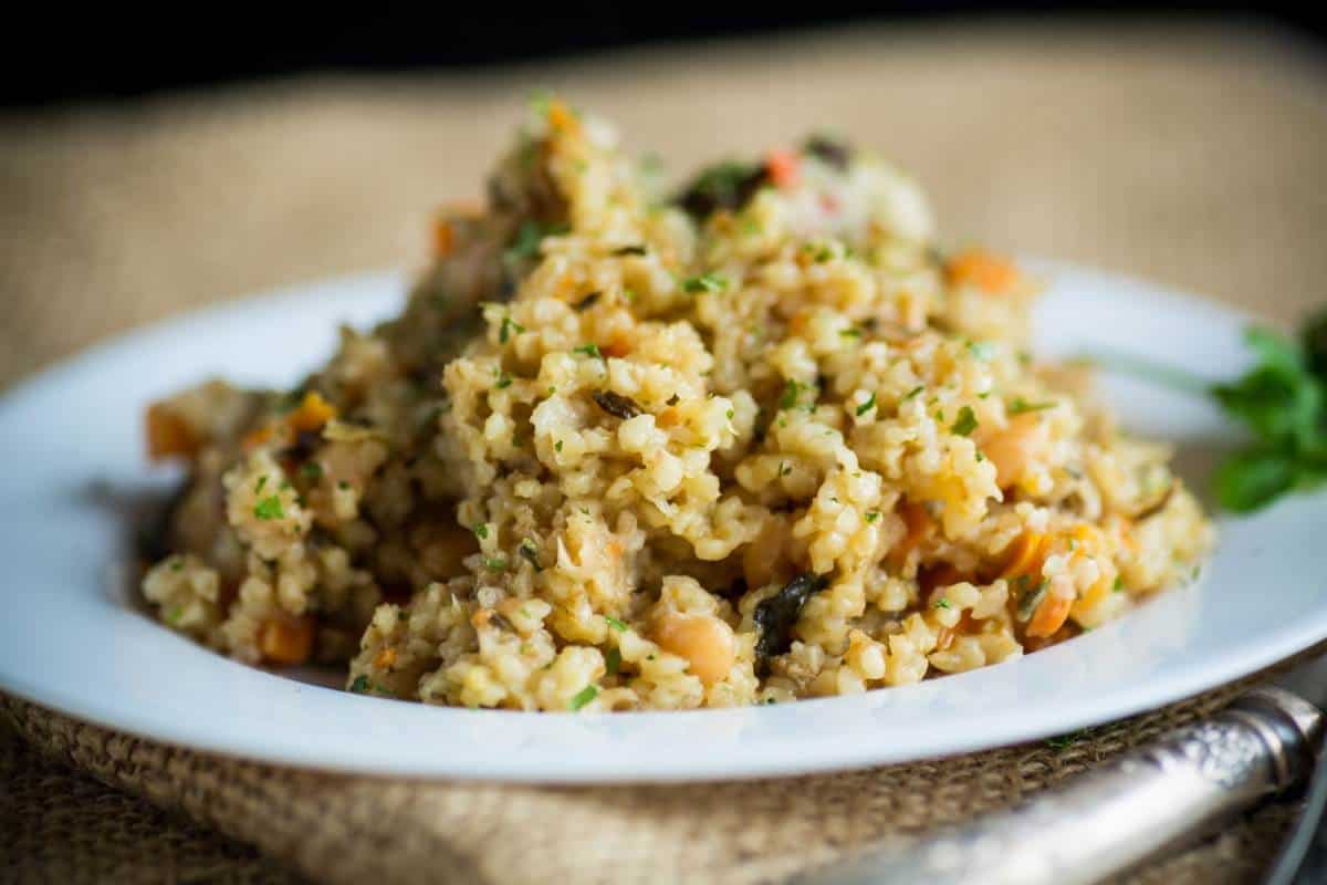 cooked bulgur with vegetables