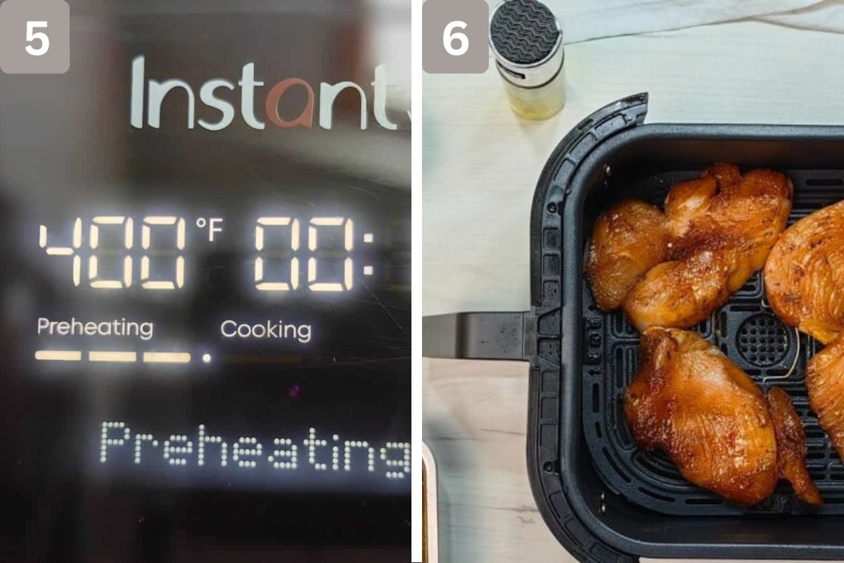 air fryer preheated to 400˚F/200˚C and turkey flipped halfway through