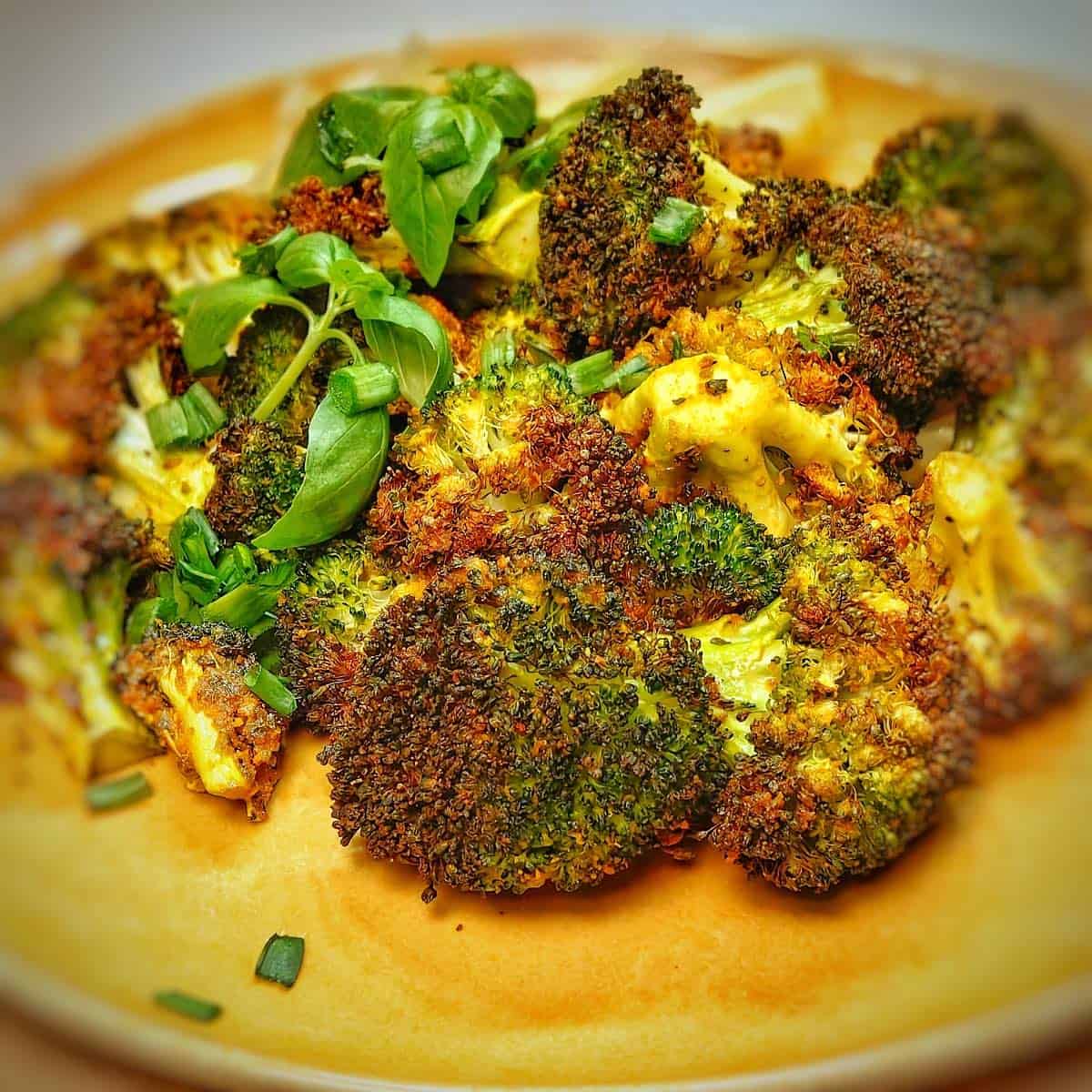 air fryer broccoli on a plate