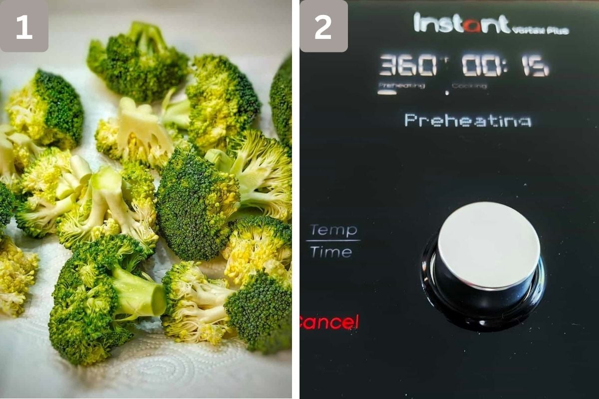 Broccoli separated and air fryer preheated