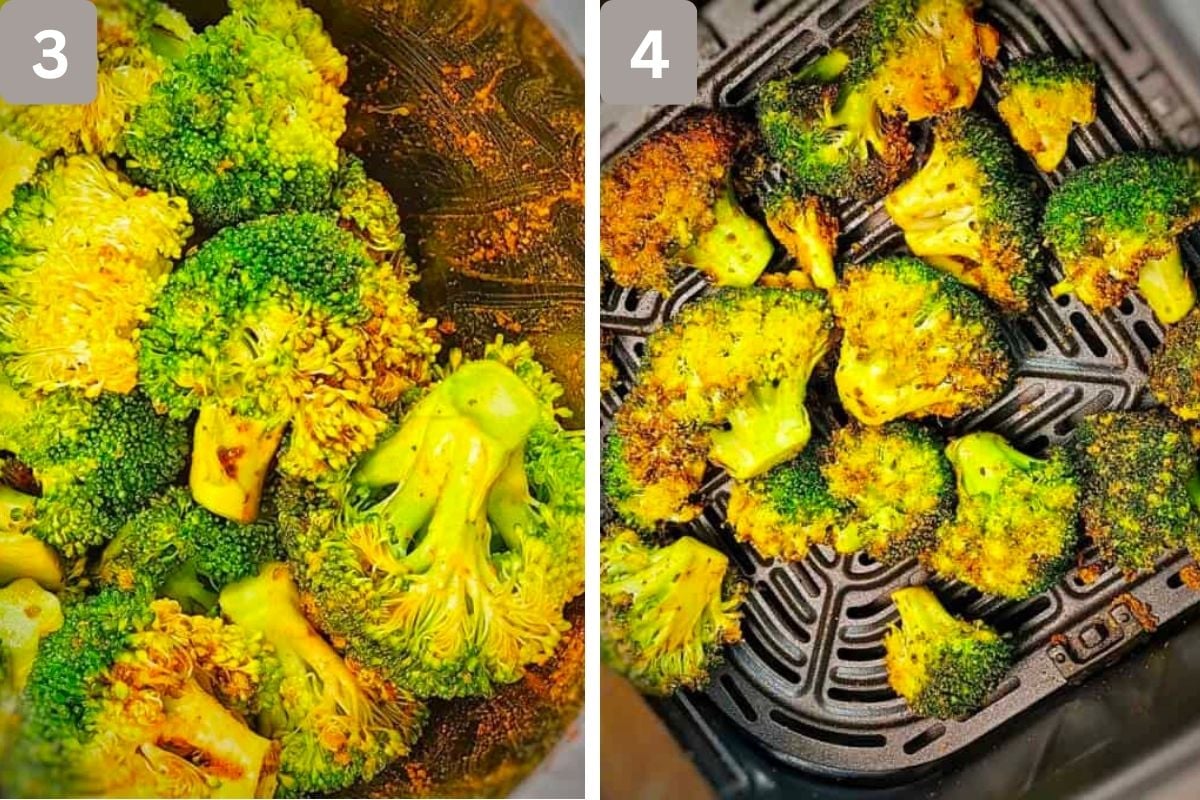 broccoli florets tossed with olive oil, salt, pepper and placed in air fryer basket