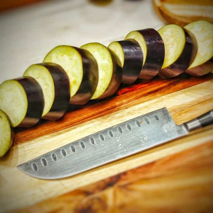slice the eggplant into rounds