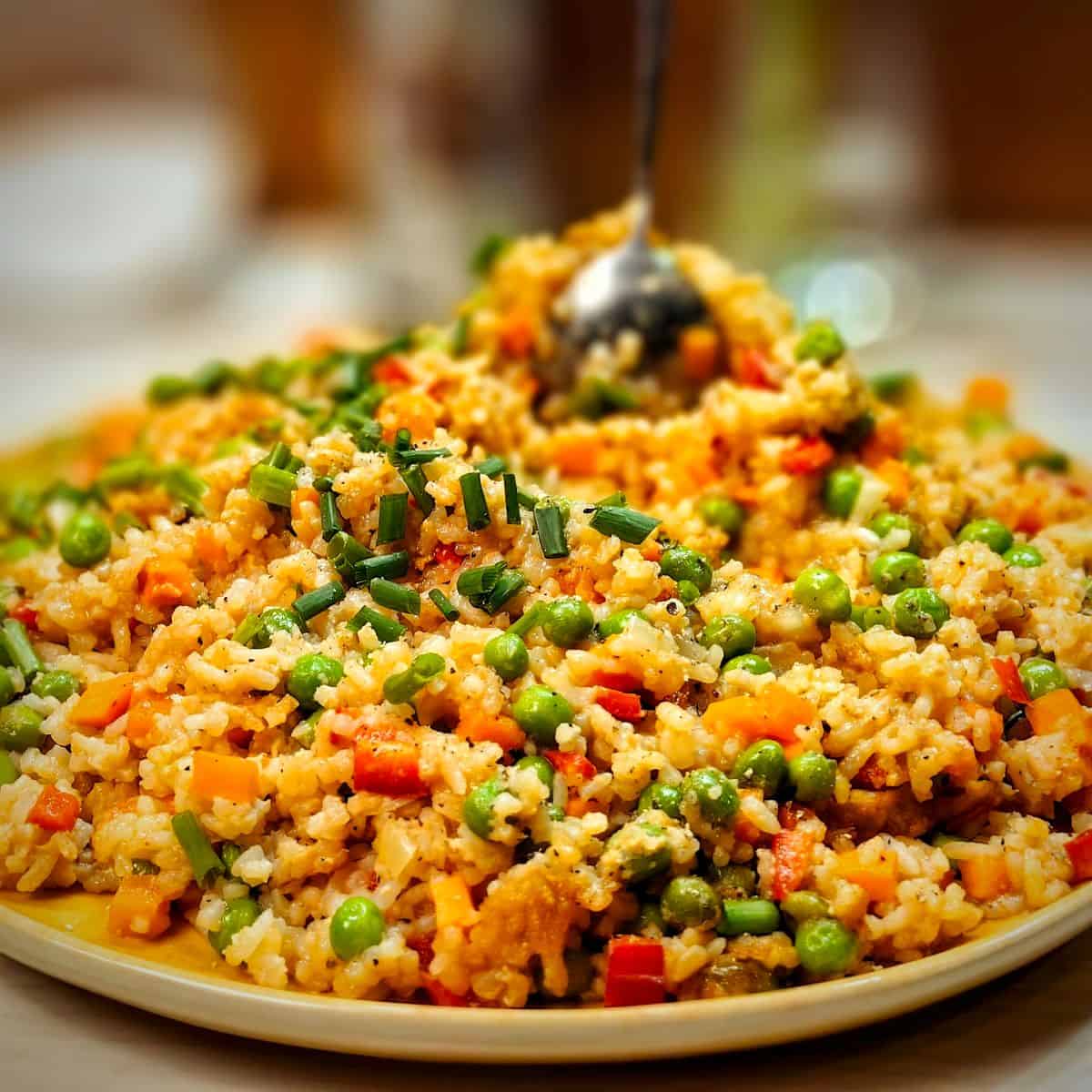 air fryer fried rice on a plate