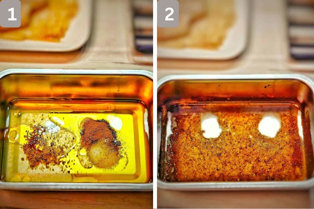 olive oil, lemon juice, minced thyme, salt, and pepper combined and halibut fillets added to marinade