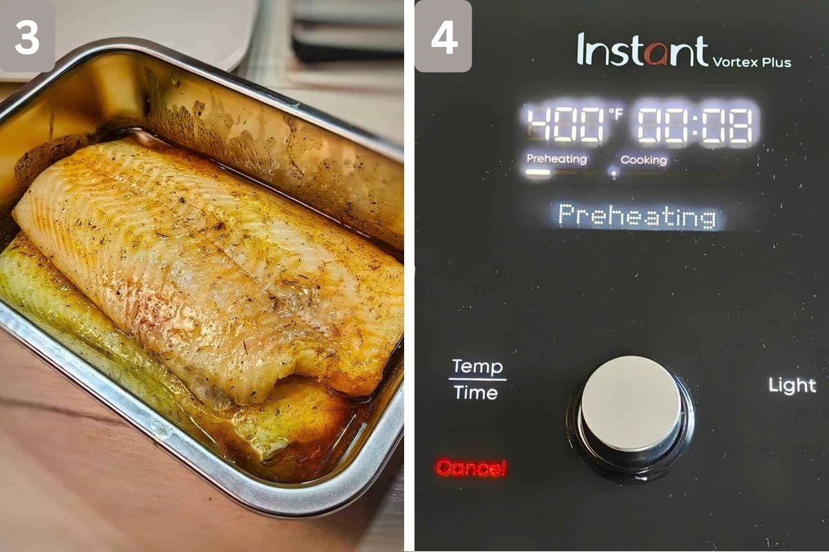 Halibut marinated and air fryer preheating