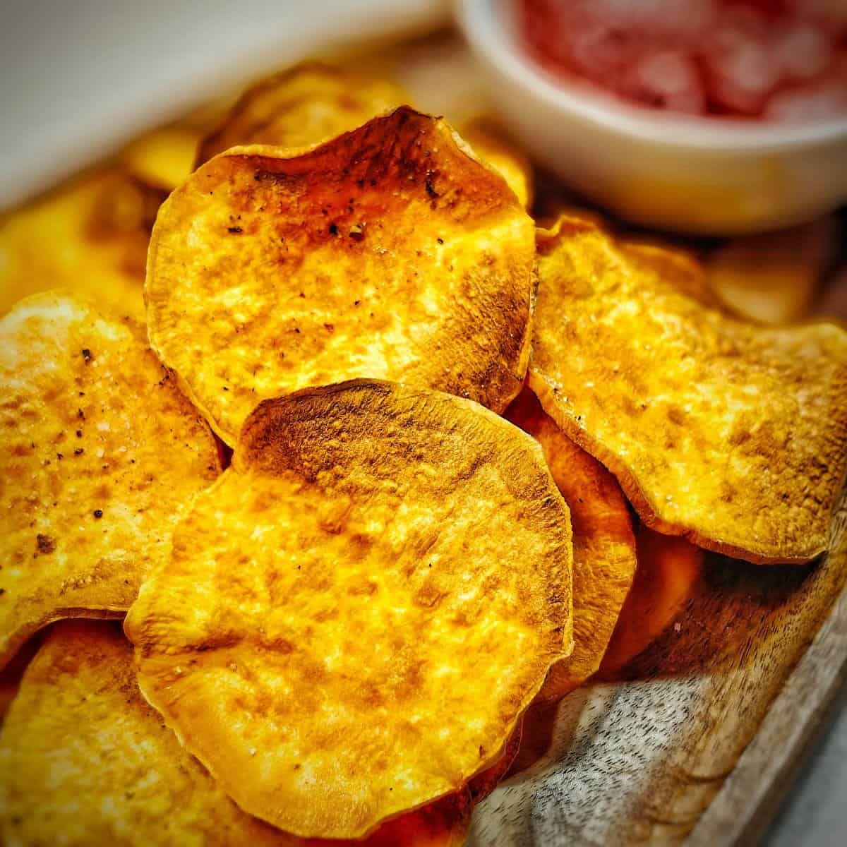 serve the 
homemade air fryer sweet potato chips