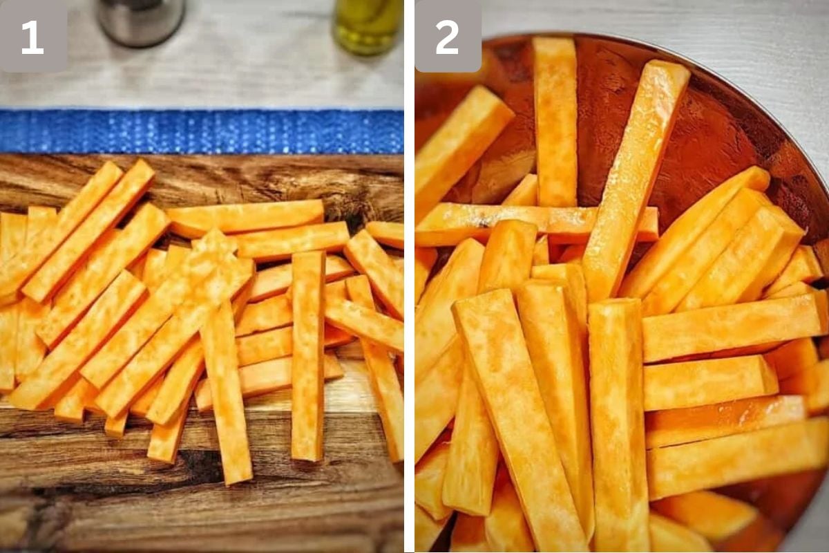 Fries cut evenly and coated with vegetable oil