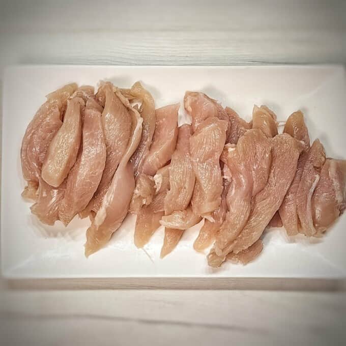 chicken in long even pieces
