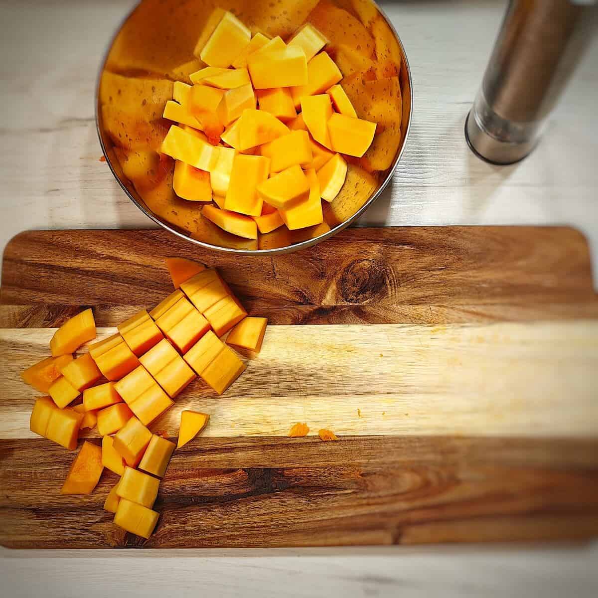 slice pumpkin into cubes