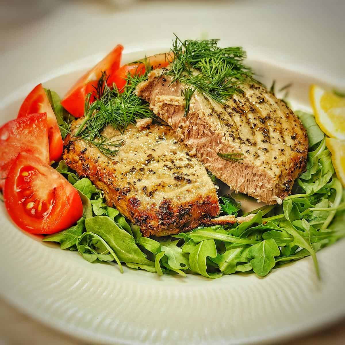 serving delicious air fryer tuna steak