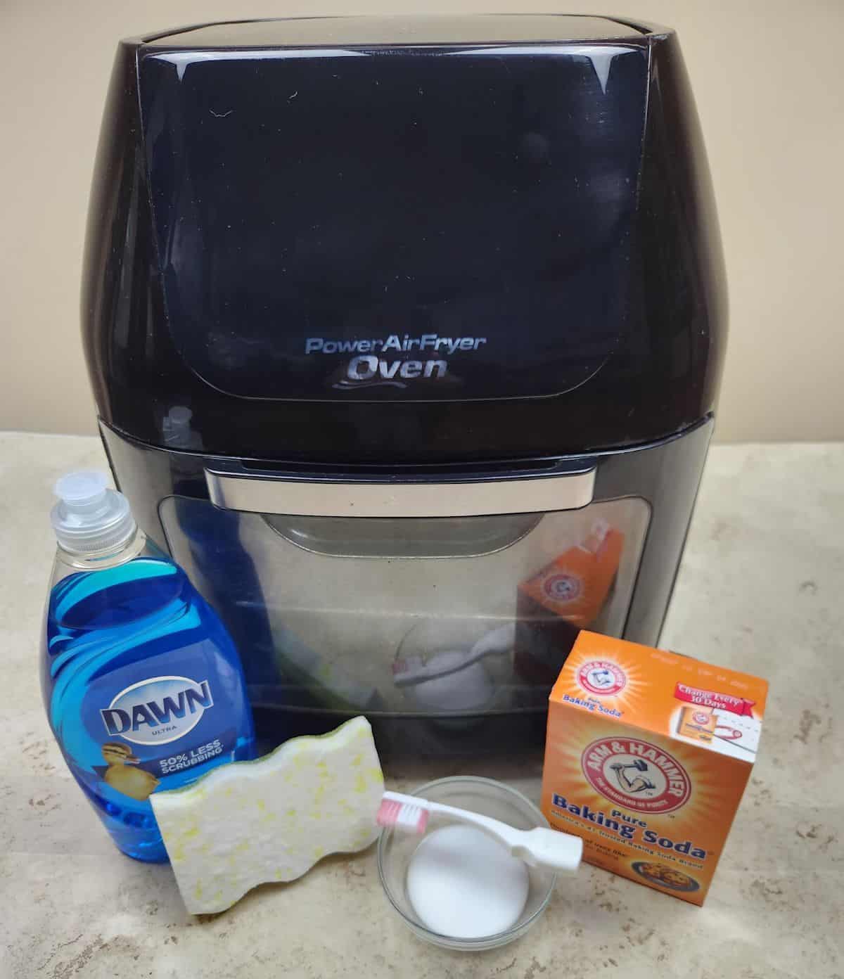 cleaning supplies and air fryer