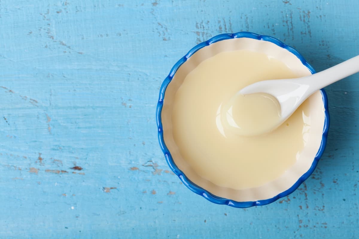 sweetened condensed milk in a bowl