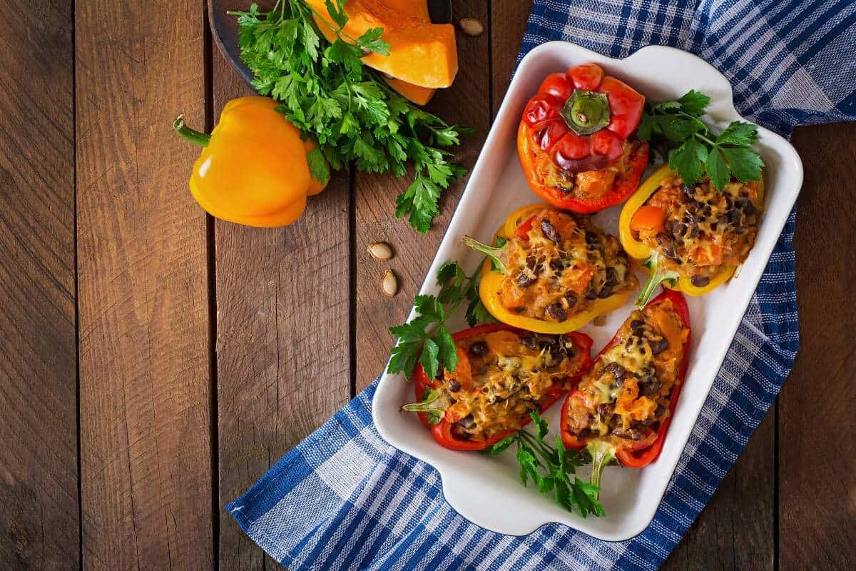 stuffed peppers with rice beans and spices