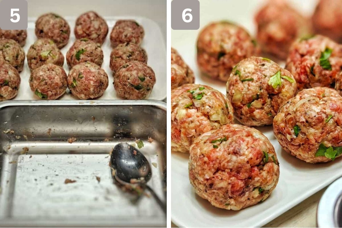 Meatballs shaped using hands and then placed on a plate