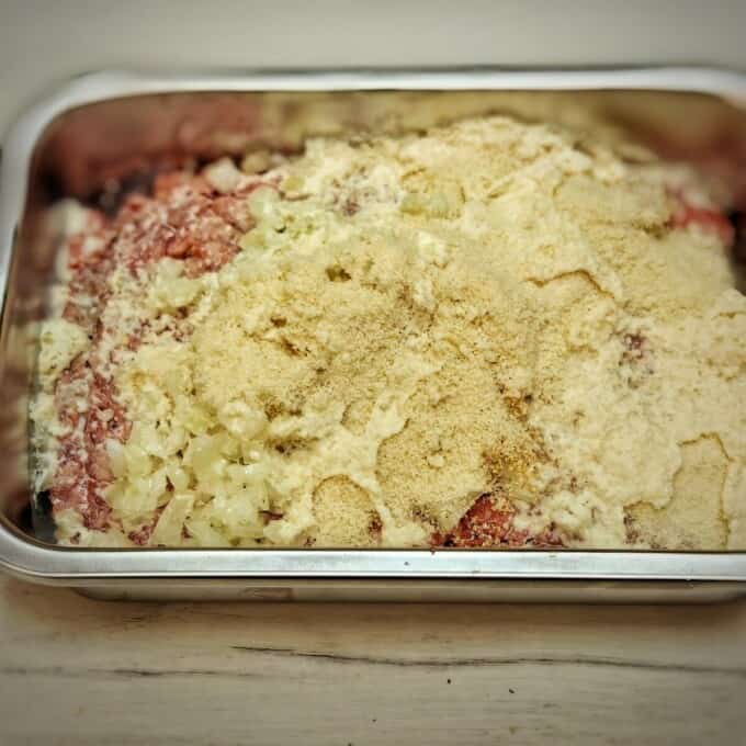 meat with salt, breadcrumbs, and heavy cream