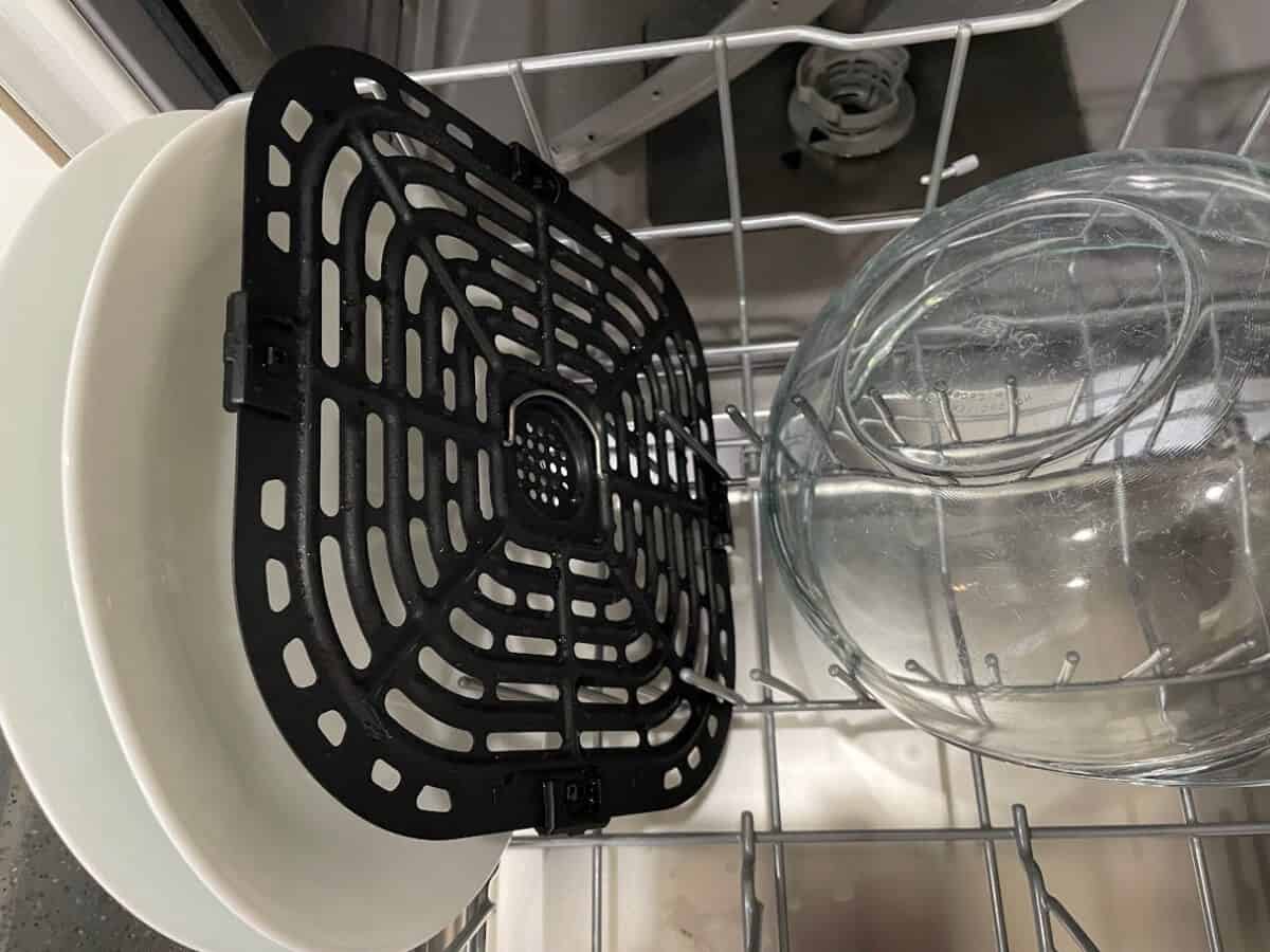 air fryer basket in the dishwasher rack