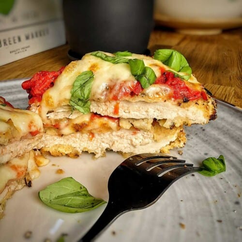 air fryer chicken parmesan with black fork
